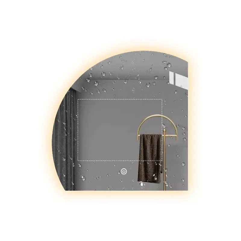 New Designs Modern Decorative Wall Irregular Half Circle Led Light Touch Sensor Switch Mirror for Bathroom