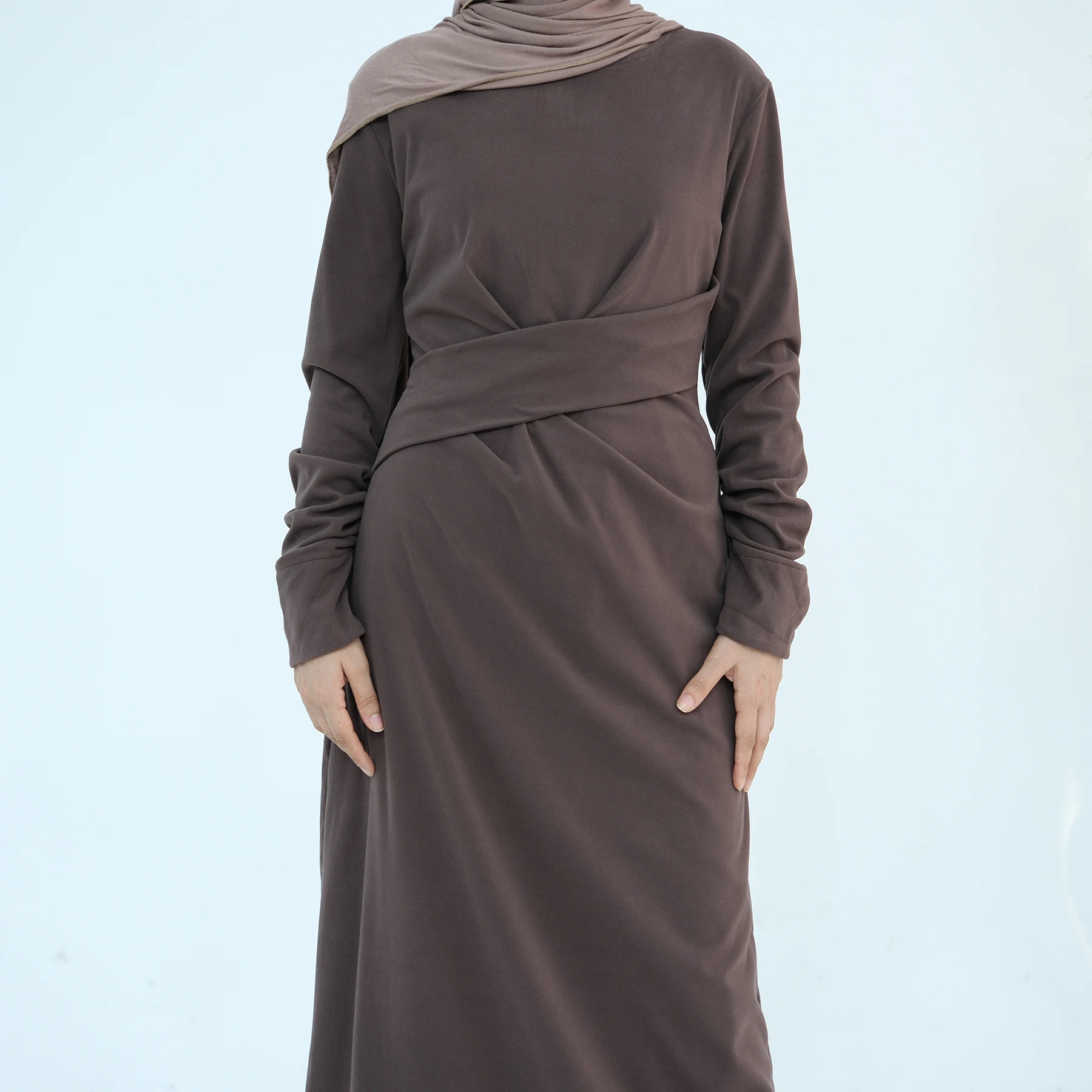 Women Casual Dress produced in Middle East Long Sleeve Abaya in Navy Black Coffee Apricot for Adults with 3-7 Days Delivery