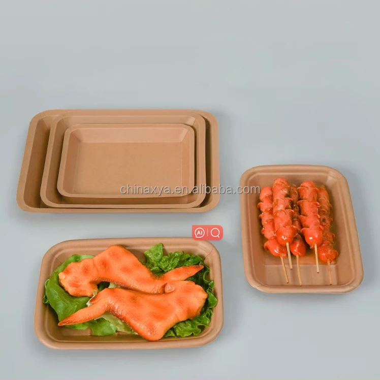 wholesale Disposable biodegradable kraft Paper water coadted Food Tray Disposable Kraft Food Paper Boat Tray Paper Tray For Food factory