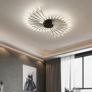 Modern Nordic Creative Acrylic Indoor Ceiling LED Light Gold Black Bedroom Fireworks Ceiling Chandelier