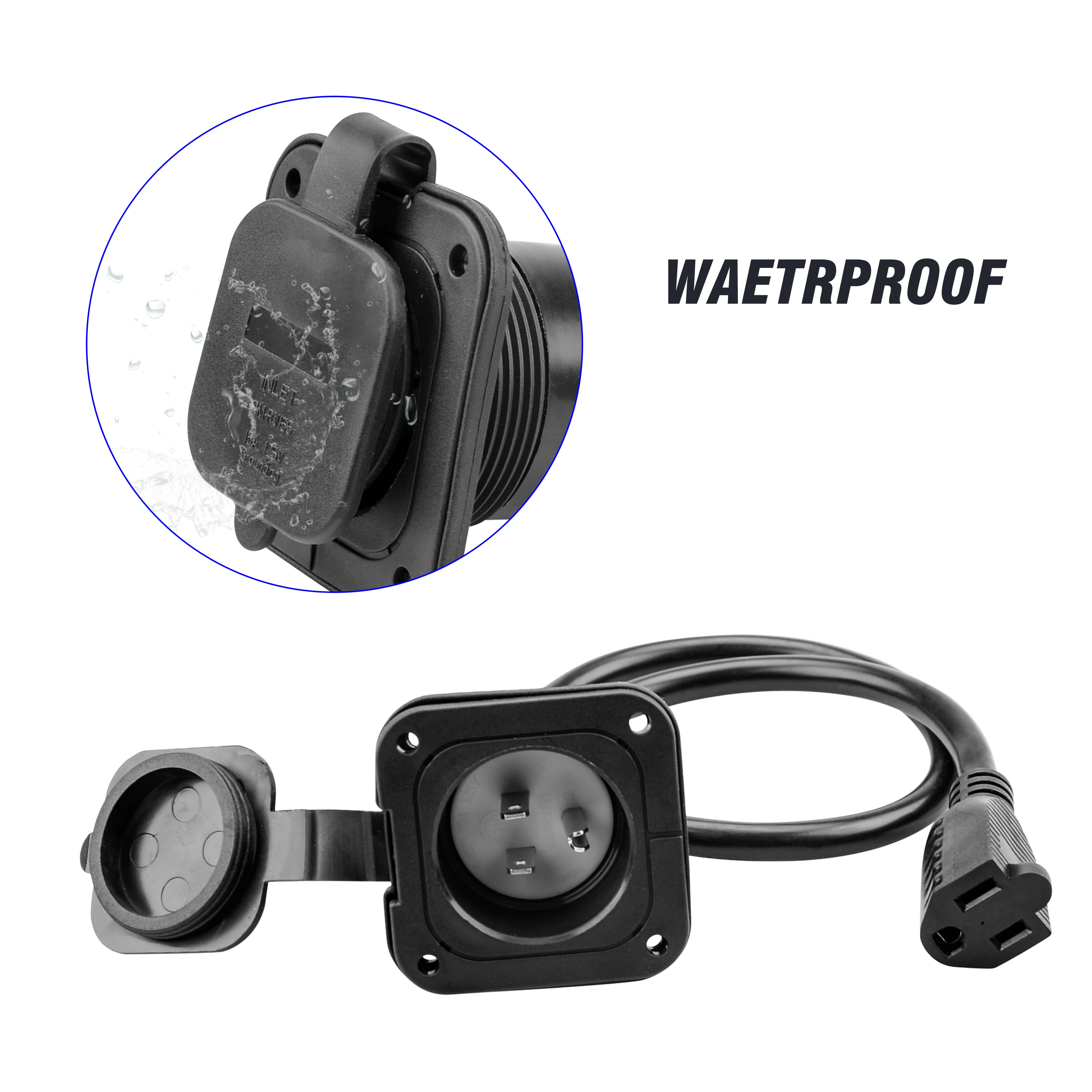 Snowy Fox RV Power Inlet – NEMA 5-15, 125V/15A, Flanged With Waterproof Cover