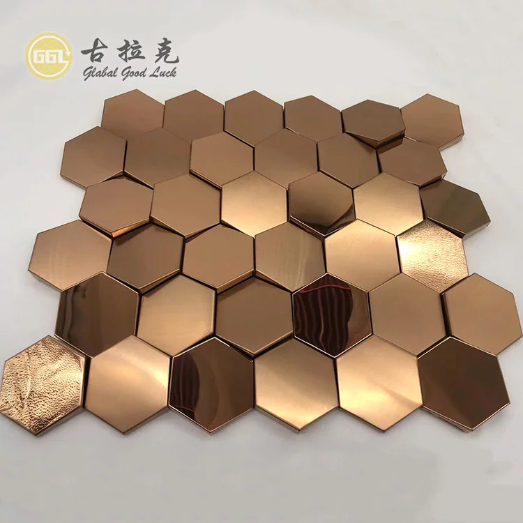 Hexagon Luxury Wall Tiles Glossy Gold Metal Mosaic for Backsplash supplier