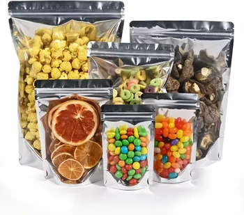 Clear Aluminum Foil Zip Lock Bag Ziplock Foil Bags Stand Up Silvery Metallic Plastic Packaging Pouch for Food Tea Candy