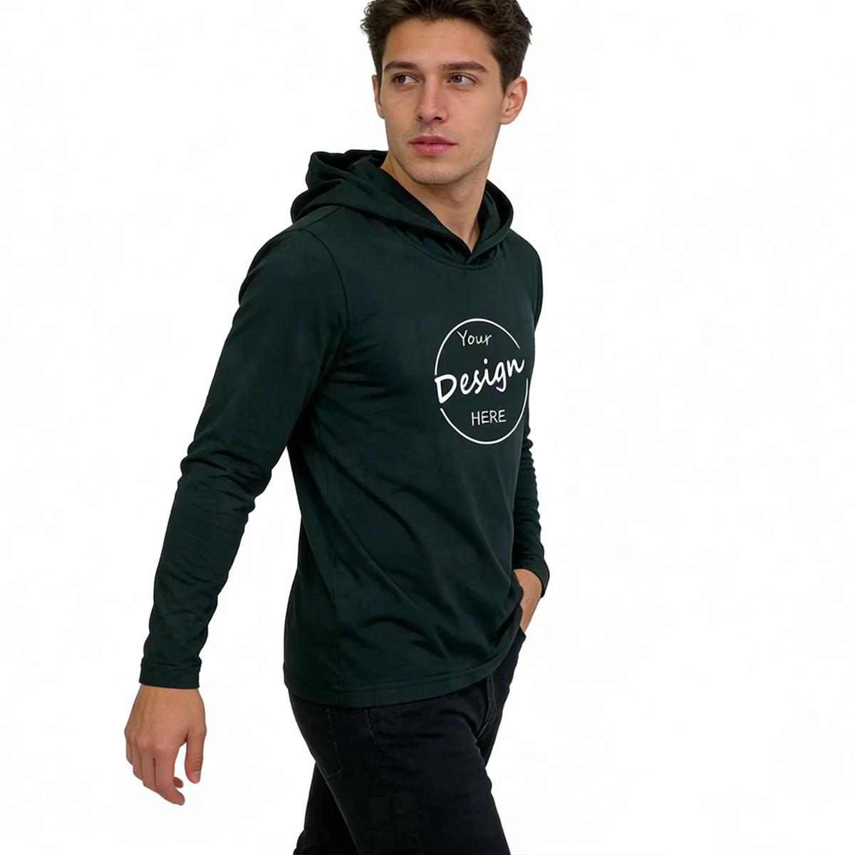 Top Sale Polyester and Spandex Hooded T Shirt Wholesale Long Sleeve Plain Color Sport Tee Shirts Quick Dry Logo