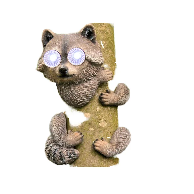 Wholesale Solar-Powered Resin Garden Statue Raccoon Fairy Style Animals Art-Themed Light-Up Solar Eyes Garden Sculpture Lights