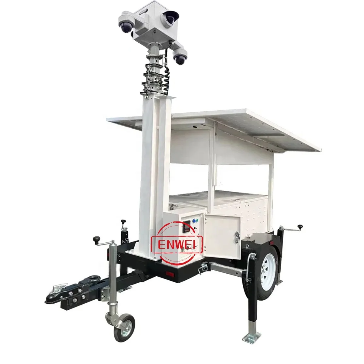 off Grid Solar Power System Mobile Security Camera Trailer With Telescopic  Mast for Construction Works