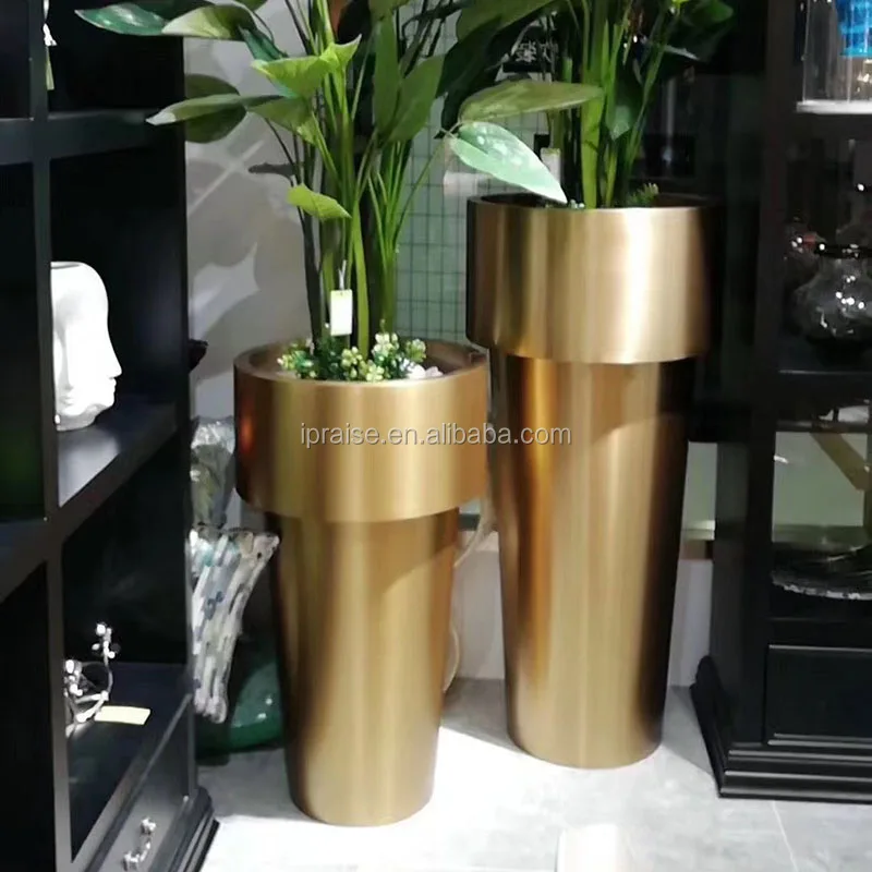 Home decor luxury large gold flower pots / metal floor vases for orchid