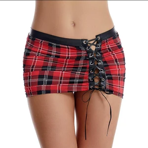 Lace-up Closure Red Plaid Lace up Skirt Match With Plaid Corset