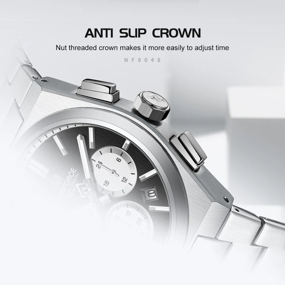 NAVIFORCE NF8048G/L Chronograph Stainless Steel Bracelet Couple 8048 Brand Women Watch Quartz Men Wristwatch Lover's Watches