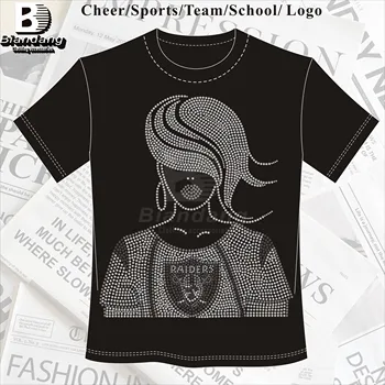 Best Selling Las Vegas Raiders Rhinestone Transfer Design Custom NFL Team Pattern Glass Rhinestones Transfers for Clothing