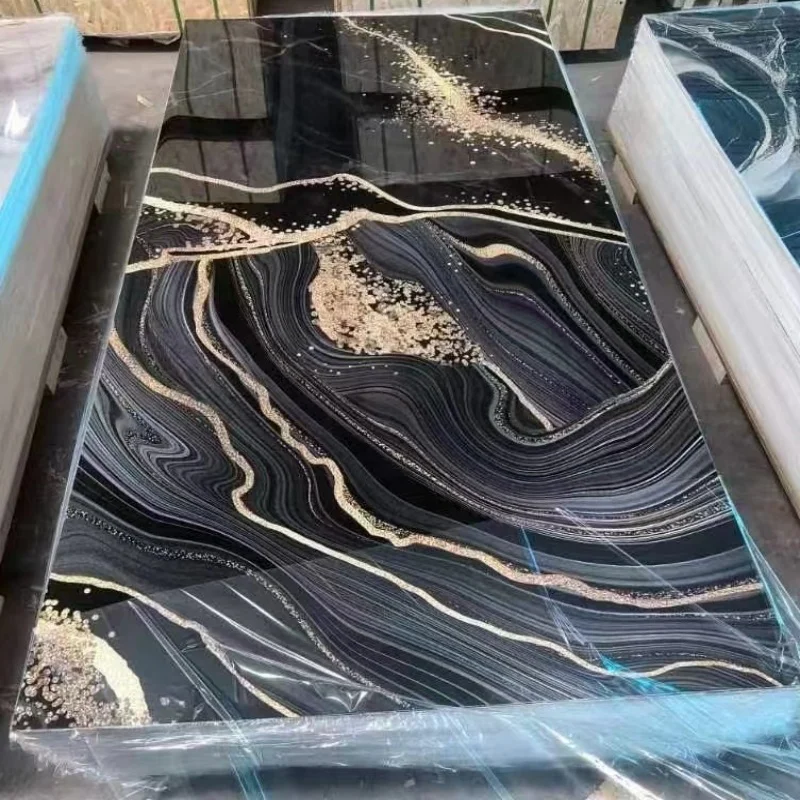 Paste Install Wall Panel Custom Pattern Decorative UV Highlight Interior Wall Board Gigh Glossy Pvc Marble Sheet