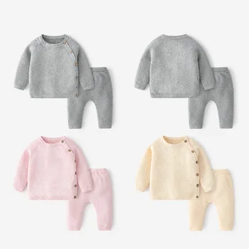 New autumn/winter casual sweater suit children's Korean baby knitted cotton long-sleeved suit