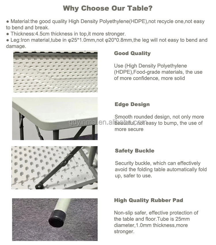 Portable Outdoor Folding Table Foldable Garden Table 6ft White Plastic