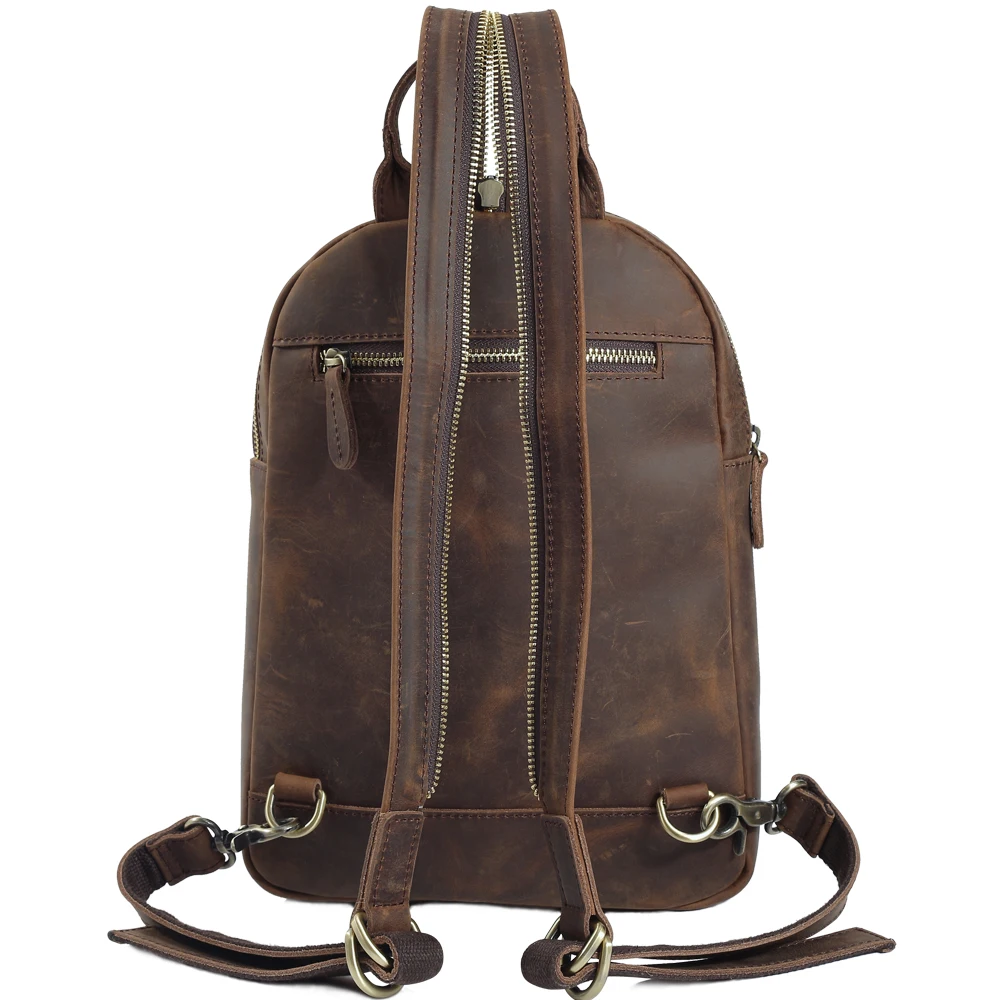 Factory Supply Wholesale Customize Crazy Horse Genuine Leather Lady One Shoulder Chest Bag Mini Real Leather Backpack for Women
