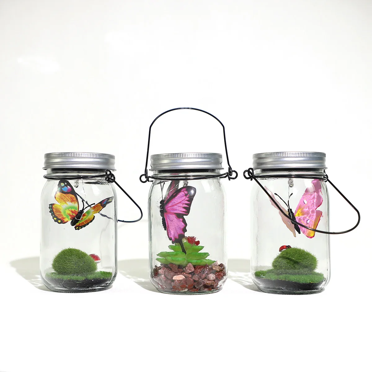 Wholesale customized solar fairy lantern garden decoration butterfly jar lights home decoration for sale