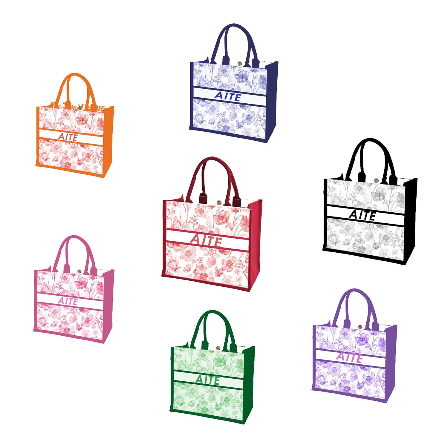 Factory Wholesale Custom Canvas Tote Bags Vintage Floral Design with Concealed Buckle Heat Transfer Printing for Gift