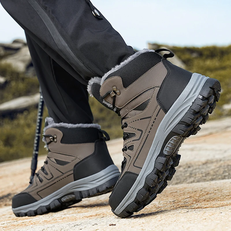 Men's Large Size Outdoor Hiking Boots Casual Sports Shoes with Waterproof  and Warm Fleece Lining Comfortable for Winter Sports