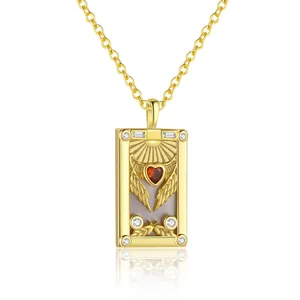 S925 Sterling Silver European American Retro Tarot Pendant Necklace Gold Plated Oil Drop Zircon Niche Antique Cross Border