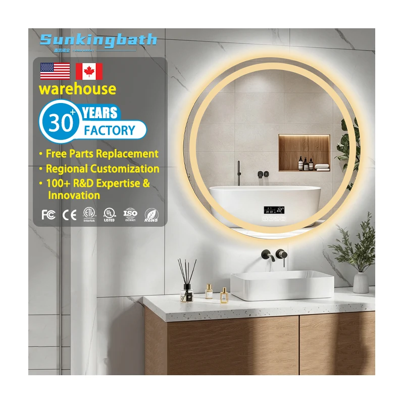 Circle Led Mirror bluetooth Music Speaker Hotel Project Smart Mirror Wall Mounted Vanity Round Bathroom Mirror with Led Light