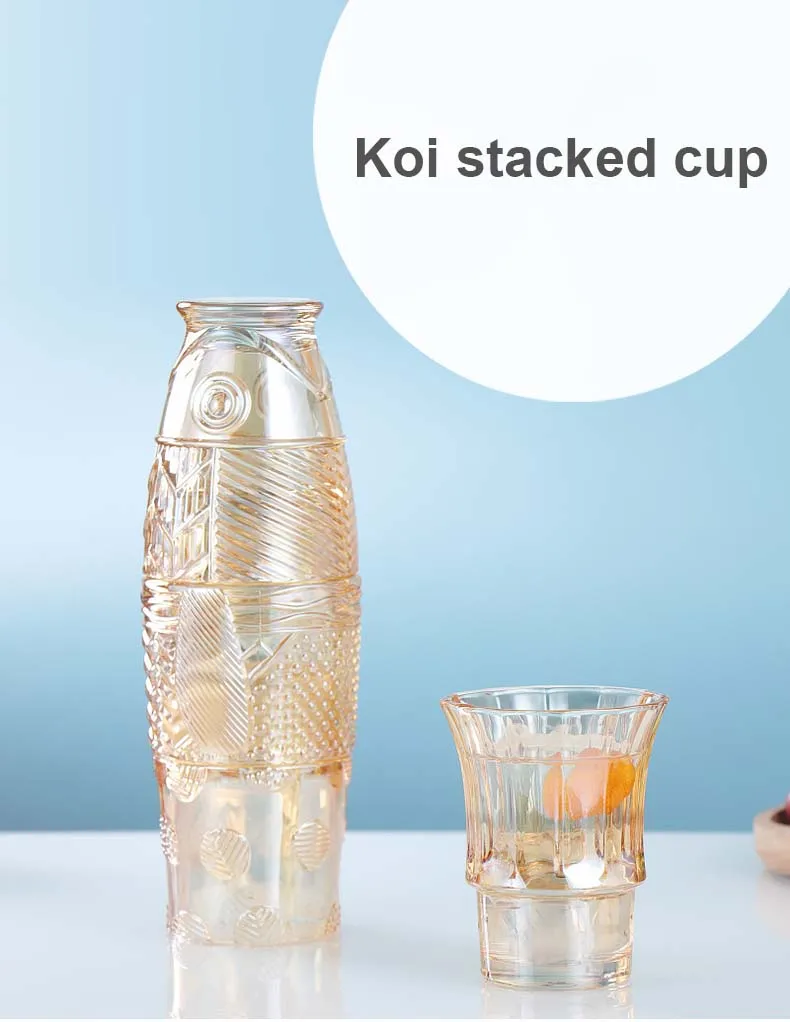 Eco Friendly Special koi shape set glass cup stacking cute cup reusable coffee cup