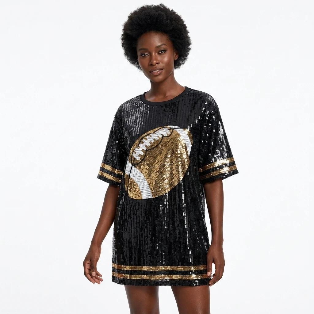 black sequin jersey dress Women's Long T-shirt Mini Casual Party Game Day Baseball Sequin Dress Custom Logo Team Number Jerseys carpro perl