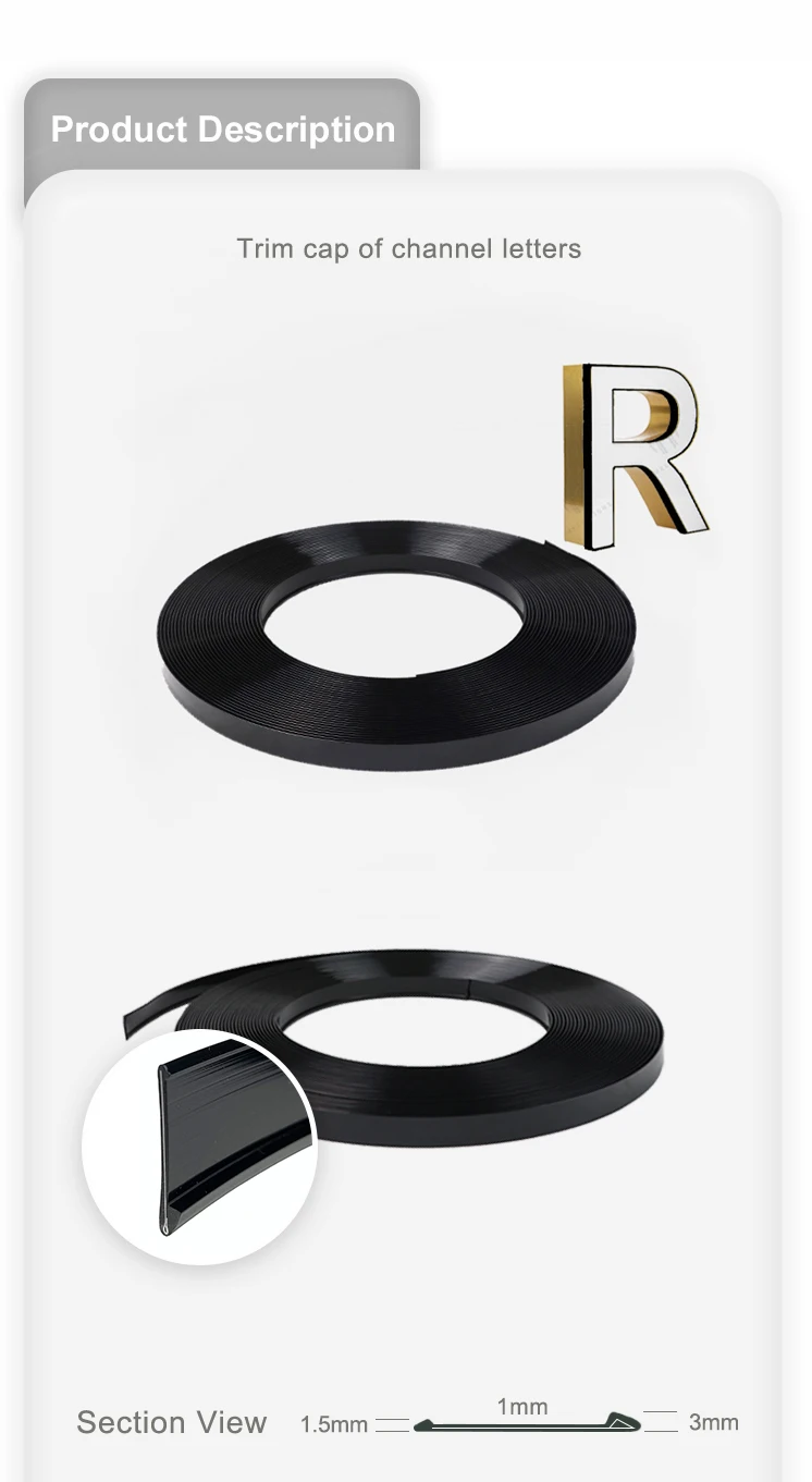 Ready Stock Aluminum Trim Cap For Channel Letter Sign Plastic Trim Cap
