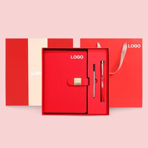 Custom A5 Binder Planner Leather Journal Notebook with Sewing Binding Gel Ink Pen Promotional Gift Set Hard Cover