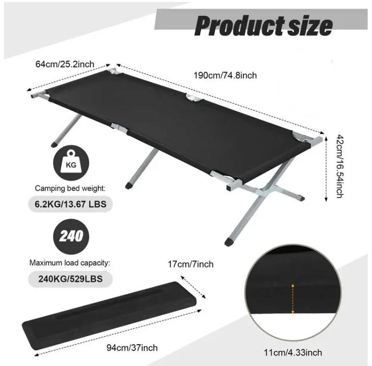 Outdoor Iron Metal Aluminium Camping Bunk Bed Cots Lightweight Camping