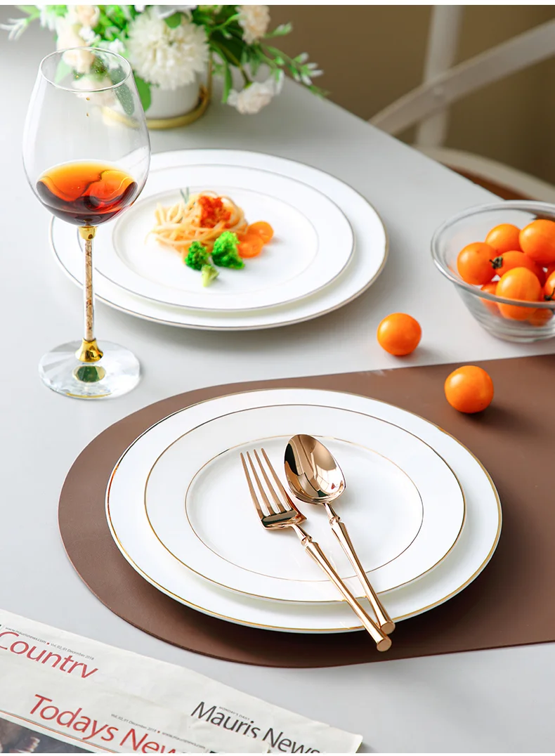 Hot Selling Luxury Gold Rim Bone China Charger Luxury Ceramic Dessert Plate Dishes New Antique Matt Porcelain Plates Home details