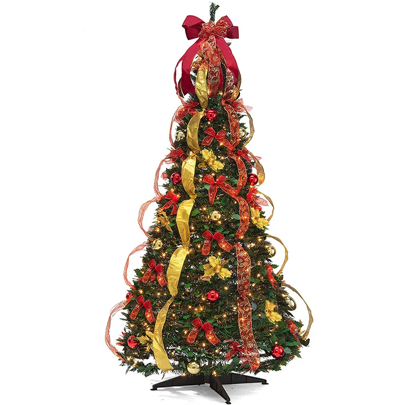 Manufacture Automatic Folding Christmas Tree Colorful Spiral Pagoda Christmas Decoration Tree