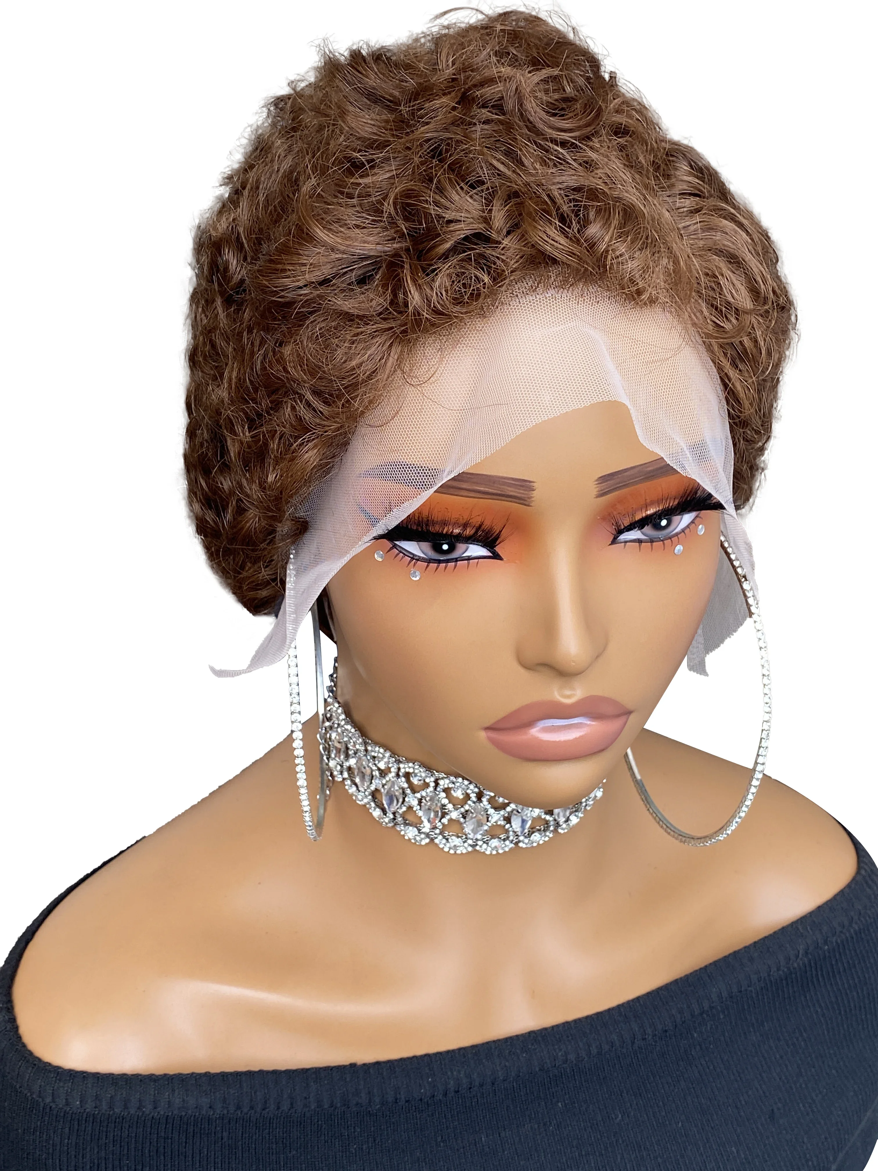 150% Density Short Pixie Cut Curly Wig Kinky Curly 13x4 Lace Frontal Short Wig Remy Hair Human Hair Wigs for Women Colored Wig_voghion.com