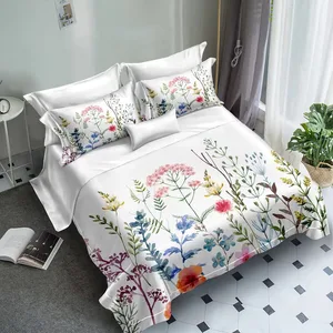 All Season Polyester Beautiful Floral Printed White Duvet Cover Sabanas Bedding Sets for King Size Bed