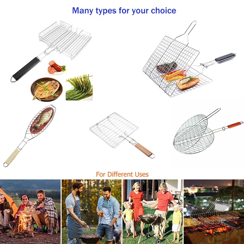 New Design Nonstick Grill Net Round Fish Grill Basket for Chicken Fish Vegetables