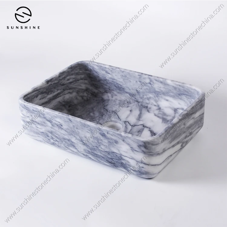 Dark Ink Marble Bathroom Basin Factory Price Washbasin Stone One Piece Bathroom Sinks