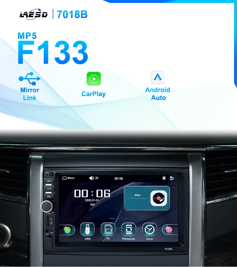 F1337018b Car Multimedia Wired Carplay Auto Radio 7" Double Din Car