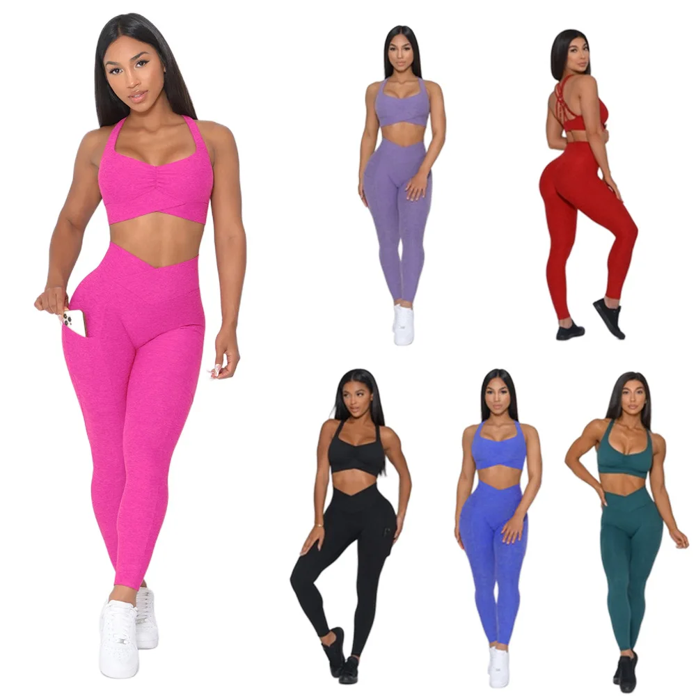 Womens 2 Piece Workout Sets Ladies Yoga Outfits Sport Bra High