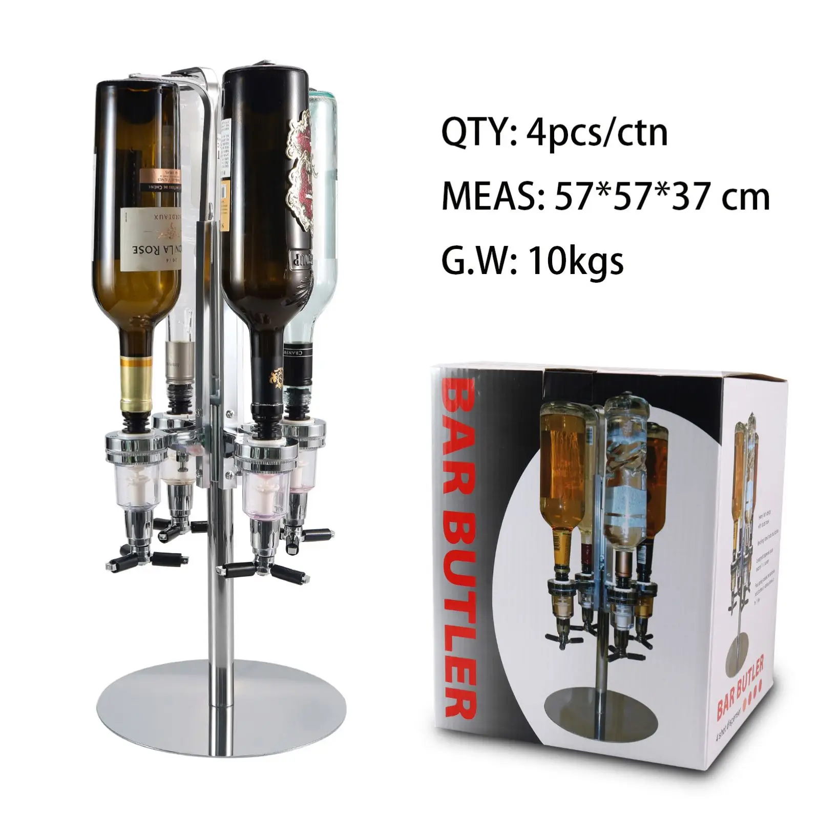 2021 Hot Sale 4 Bottle Liquor Dispenser, Revolving Whiskey Bottle Dispenser Automatic Tap Dispenser Holder