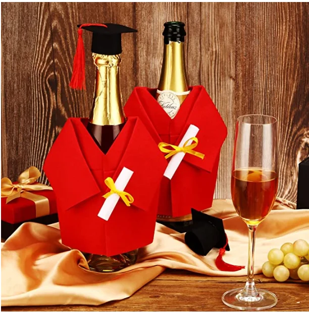 6 Pieces Graduation Wine Coat Bottle Covers Sets, Felt Graduation