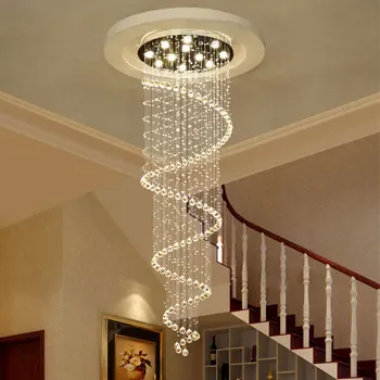 Duplex spiral staircase chandelier crystal lamp villa long chandelier living room raindrop chandelier