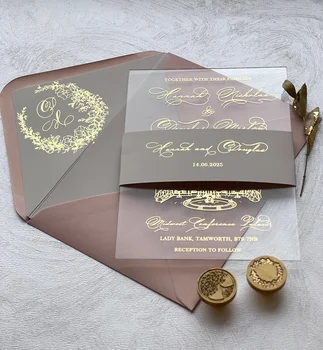 Personalized Wedding Invitation Gold Foil Wedding Invite Elegant Acrylic Wedding Invitation With Rsvp