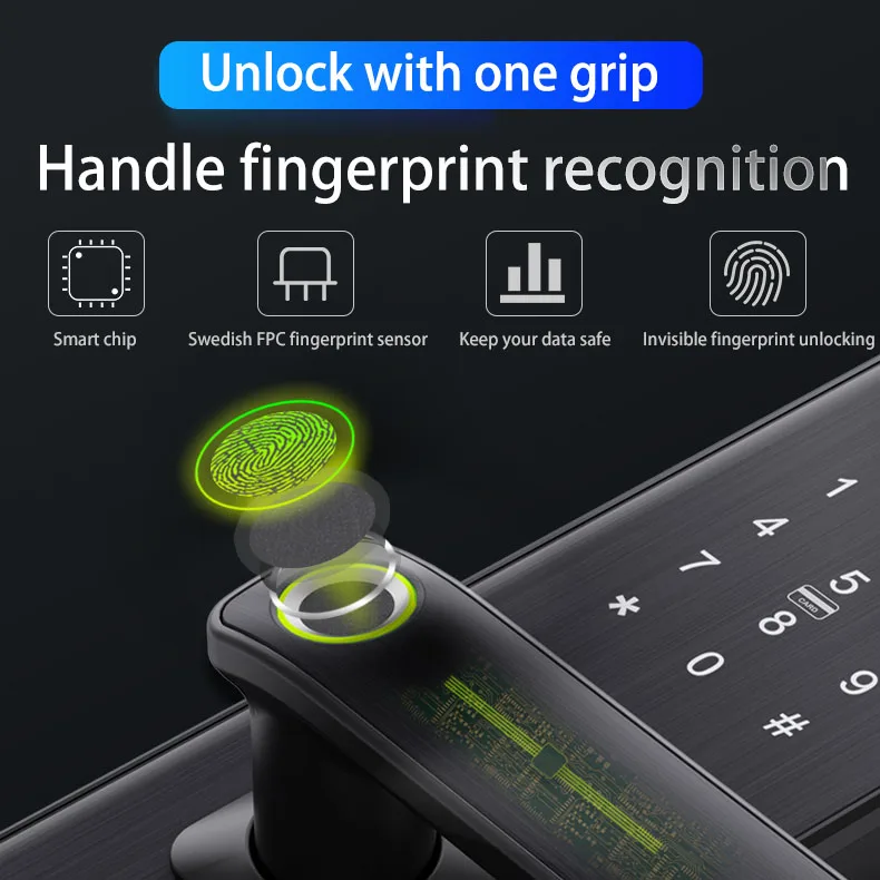 Fingerprint Digit Password Digital Door Locks Finger Silver Garage Door Smart Lock With Deadbolt Guest Access Guide Left Hand