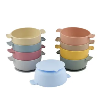 Special Baby Food Bowl Hot Auxiliary Silicone Independent Learning to Eat Fall-Proof Double Ear Sucker Children's Tableware