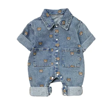 Autumn Baby Clothes Infant Boys Denim Rompers Front Pocket Toddler Girls Jumpsuits