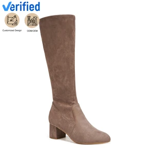 Classy Women's Taupe Suede Over-the-Knee Boots Winter Cowboy Heel Boots Zip Lace-Up Closure Height Increasing Comfort Features