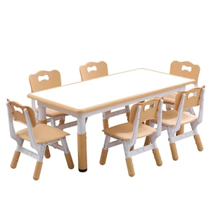 Adjustable Plastic Toddler Table and Chair Set for Kids Kindergarten Desk with Drawing Board 1 Table 6 Chairs  for School Use