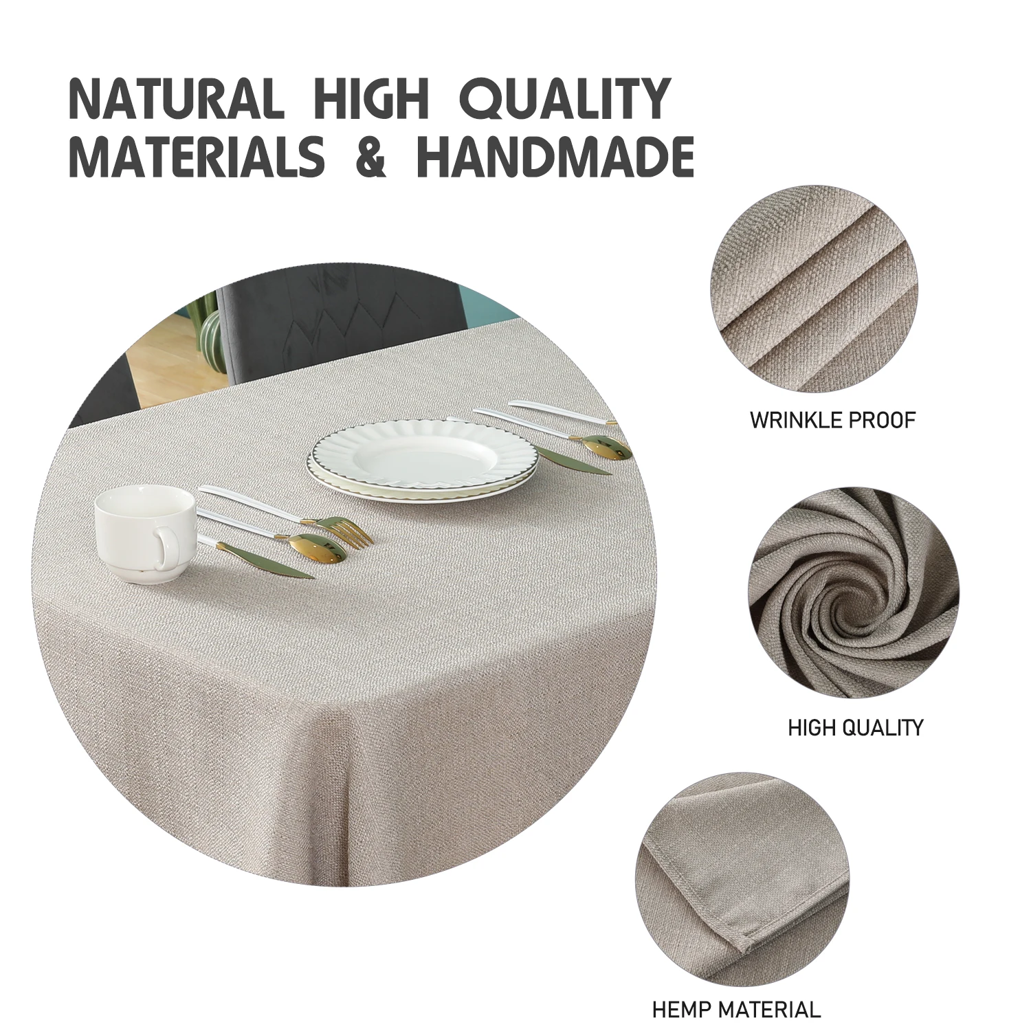 Customization beige 320g faux linen solid color rectangular white cotton table cloth