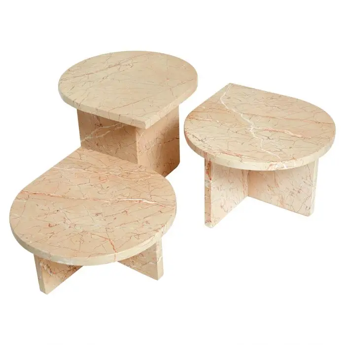 Fluted Table Small Rectangular 3 Piece Coffee Table Set Beige Color Home Decoration Luxury Modern Coffee Table