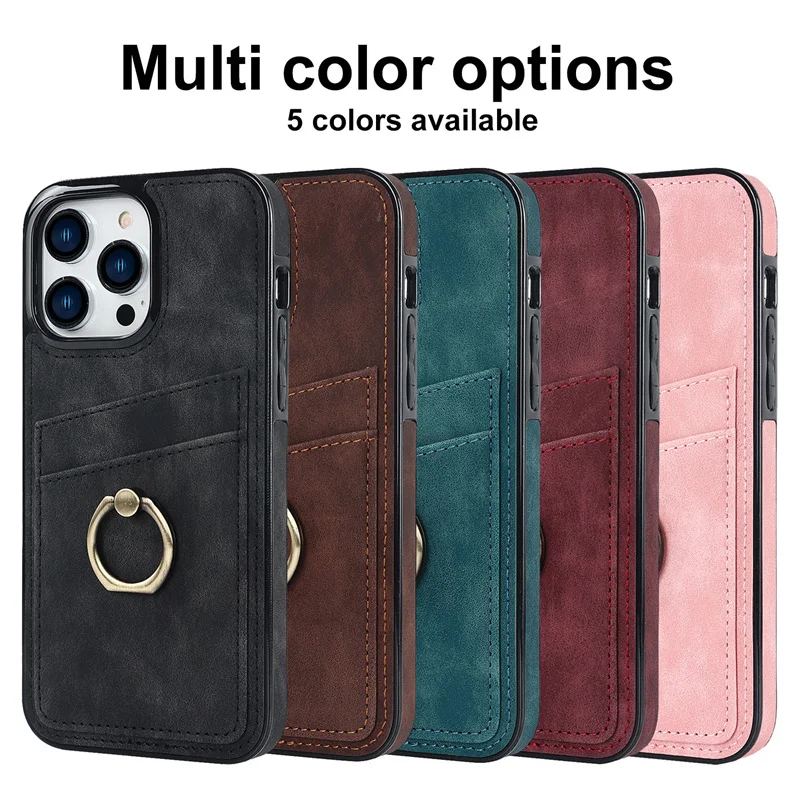 Wholesale for iphone 11 12 13 14 pro max leather card holder wallet case  with finger ring, for iphone 14 case cover with ring wallet From  m.