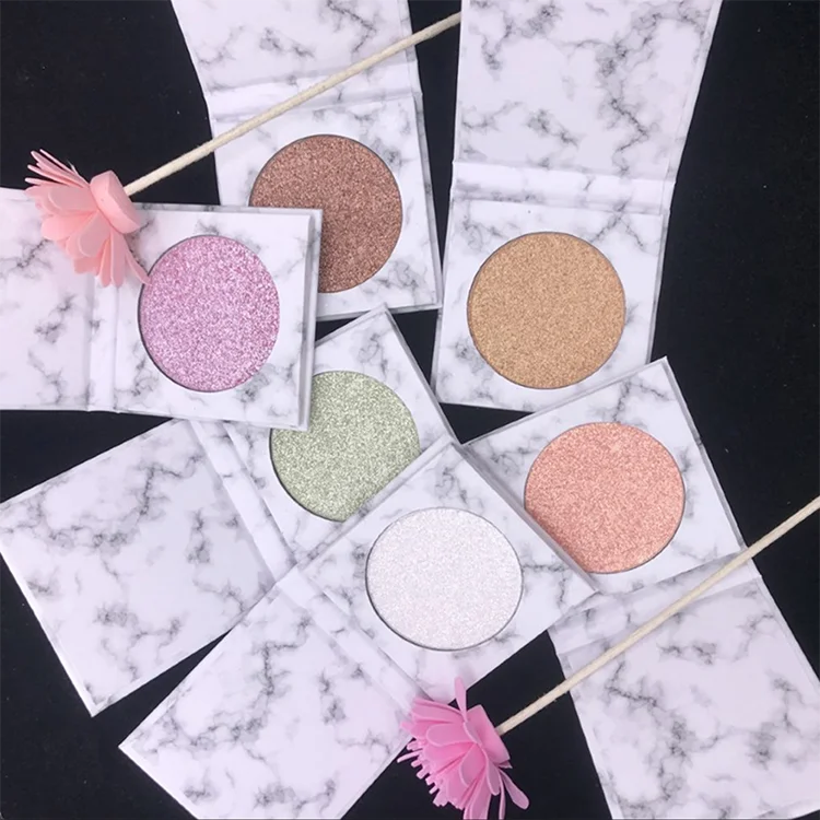 Low Moq 6 Colors Lightweight Shimmer Vegan Cosmetics High Pigment Single Custom Makeup Private Label Marble Highlight Palette