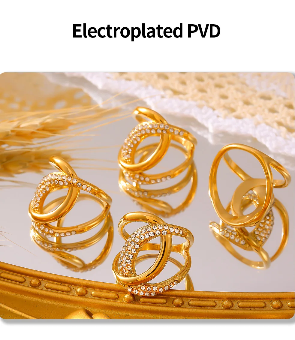 18K gold plated zircon ring stainless steel everyday wear